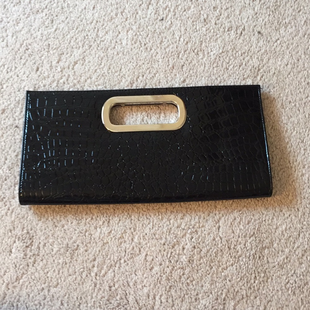 Black faux - gator skin clutch